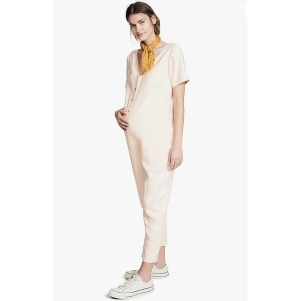 Hatch The Noelle Jumpsuit 2 Cream Button Front Short Sleeve V-Neck Maternity